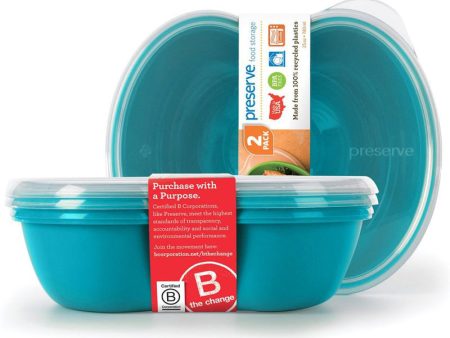 PRESERVE - Square Food Storage Container 25-Ounce Aqua Blue - 2 Pieces Fashion